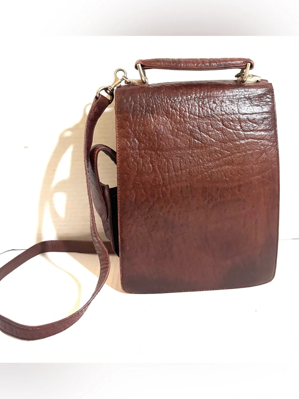Men's  unisex Brown Leather Crossbody Bag - Classic Work Satchel